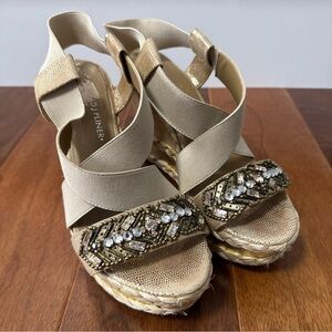 Donald J Pliner Women's Size 8 Gold  Metallic Cork Wedge Platform Heels Sandals